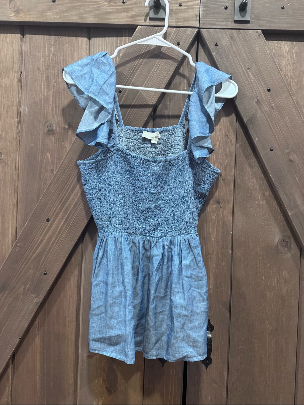 LOFT Light Blue Smocked Ruffle Strap Tank